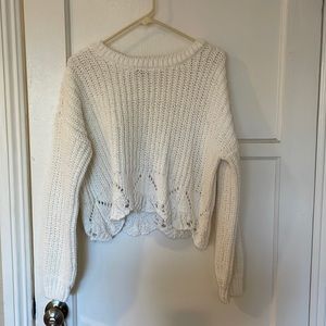 Chunky White Cropped Crewneck Sweater